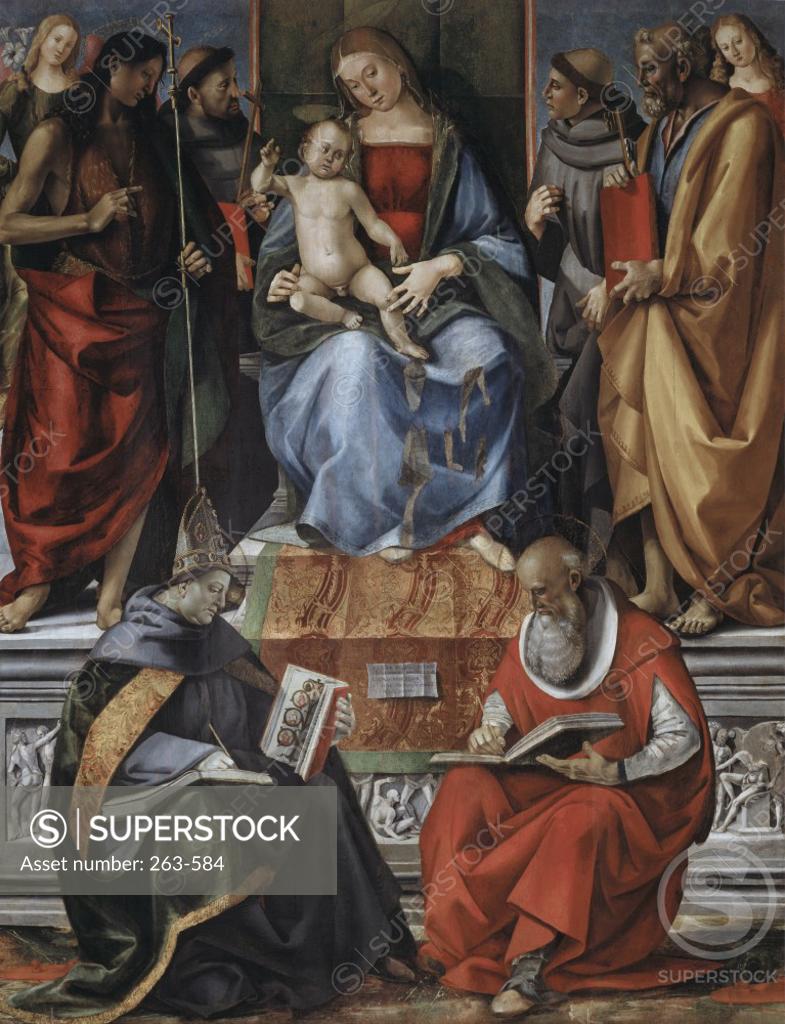 Stock Photo: 263-584 Madonna with Child among Saints  1491 Luca Signorelli (1441-1523/Italian)  Oil and Tempera on Board Pinacoteca, Volterra, Italy 