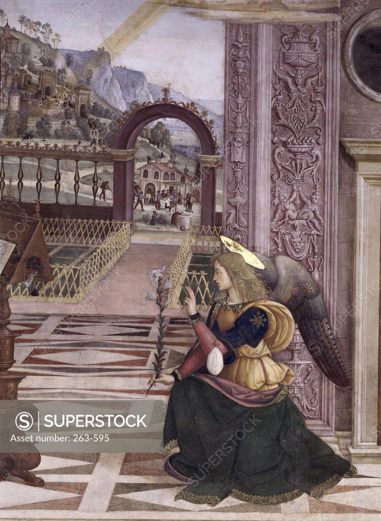 Stock Photo: 263-595 Annunciation (Detail) Pinturicchio C. 1454-1513  Italian Cappella Baglioni, Church of Saint Maria Maggiore