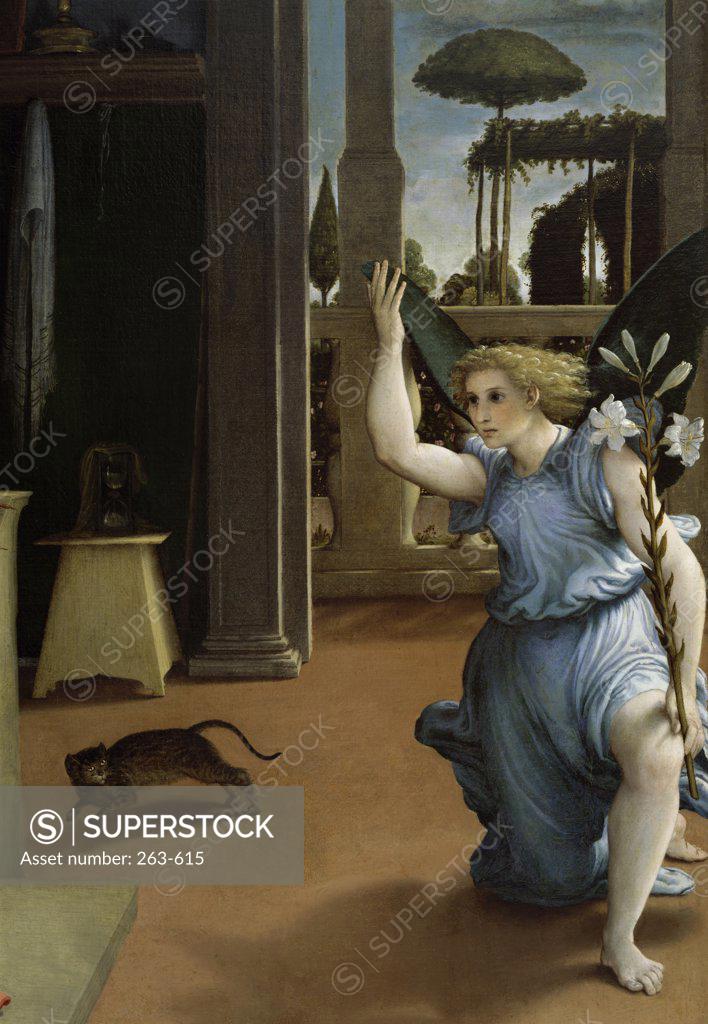Stock Photo: 263-615 Annunciation  (Detail)  Lorenzo Lotto (c. 1480-1556/Italian)  Oil on Canvas  Civic Museum, Recanati (Ancona), Italy 