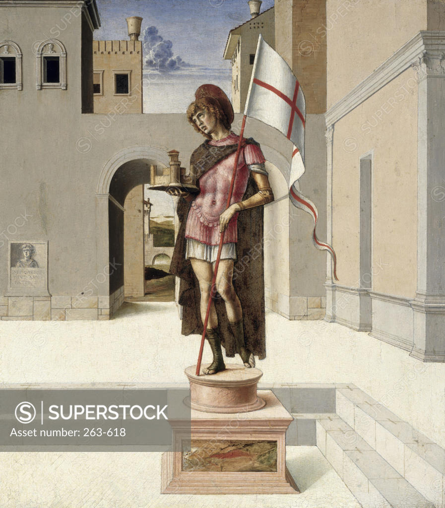 Stock Photo: 263-618 Saint from the Pala by Giovanni Bellini,  tempera on wood,  (Circa 1430-1516),  Italy,  Urbino Province,  Pesaro,  Civic Museum