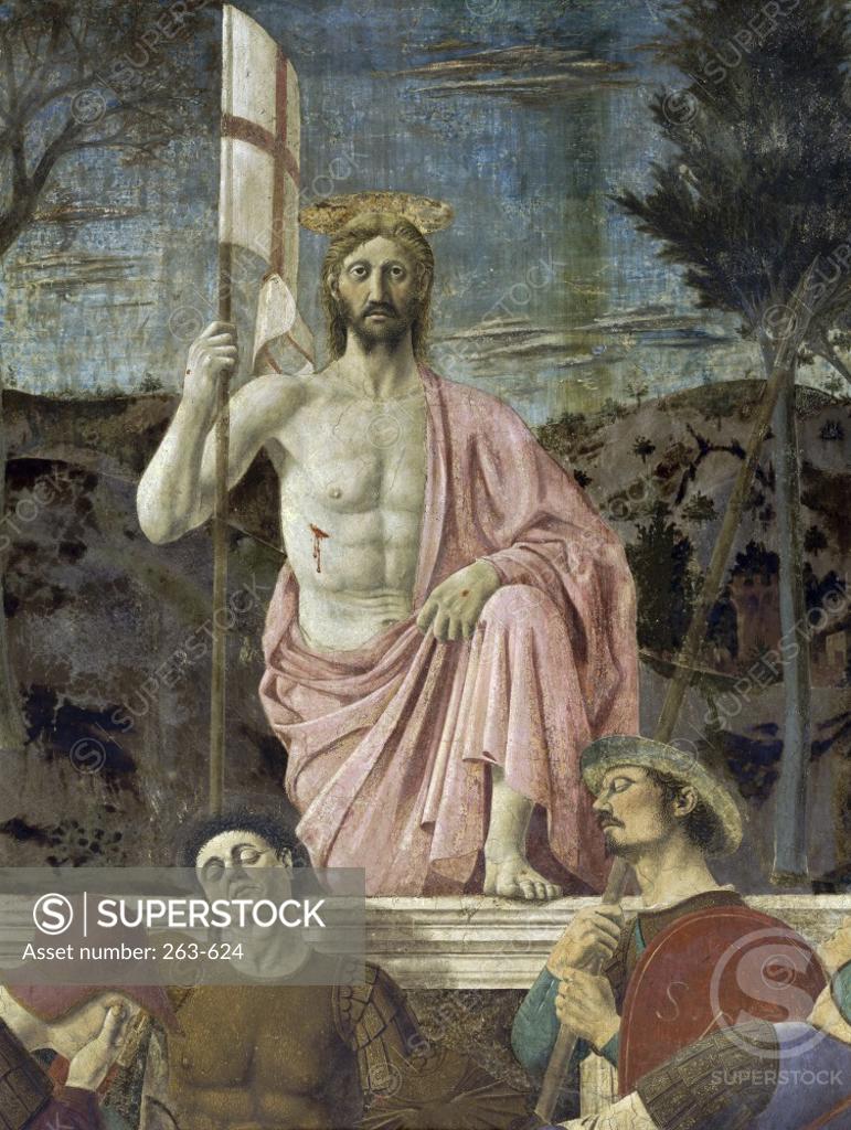 Stock Photo: 263-624 Resurrection of Christ  (Detail)  Piero della Francesca (1410/20-1492/ Italian)  Fresco  Civic Museum, Sansepolcro, Italy 