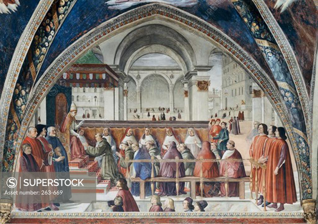 Stock Photo: 263-669 Confirmation of the Order of Saint Francis  Domenico Ghirlandaio (1449-1494 Italian) Sassetti Chapel, Santa Trinita, Florence, Italy