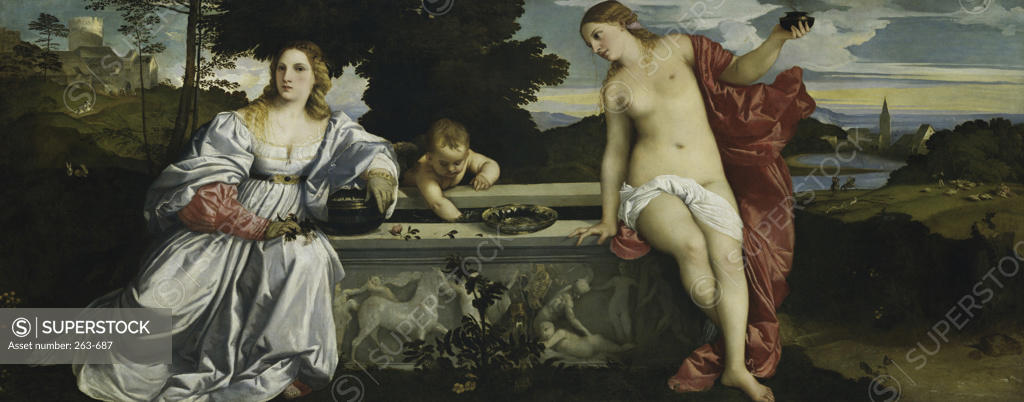 Stock Photo: 263-687 Sacred and Profane Love  Titian  (1477/89-1576/Venetian) Galleria Borghese, Rome 