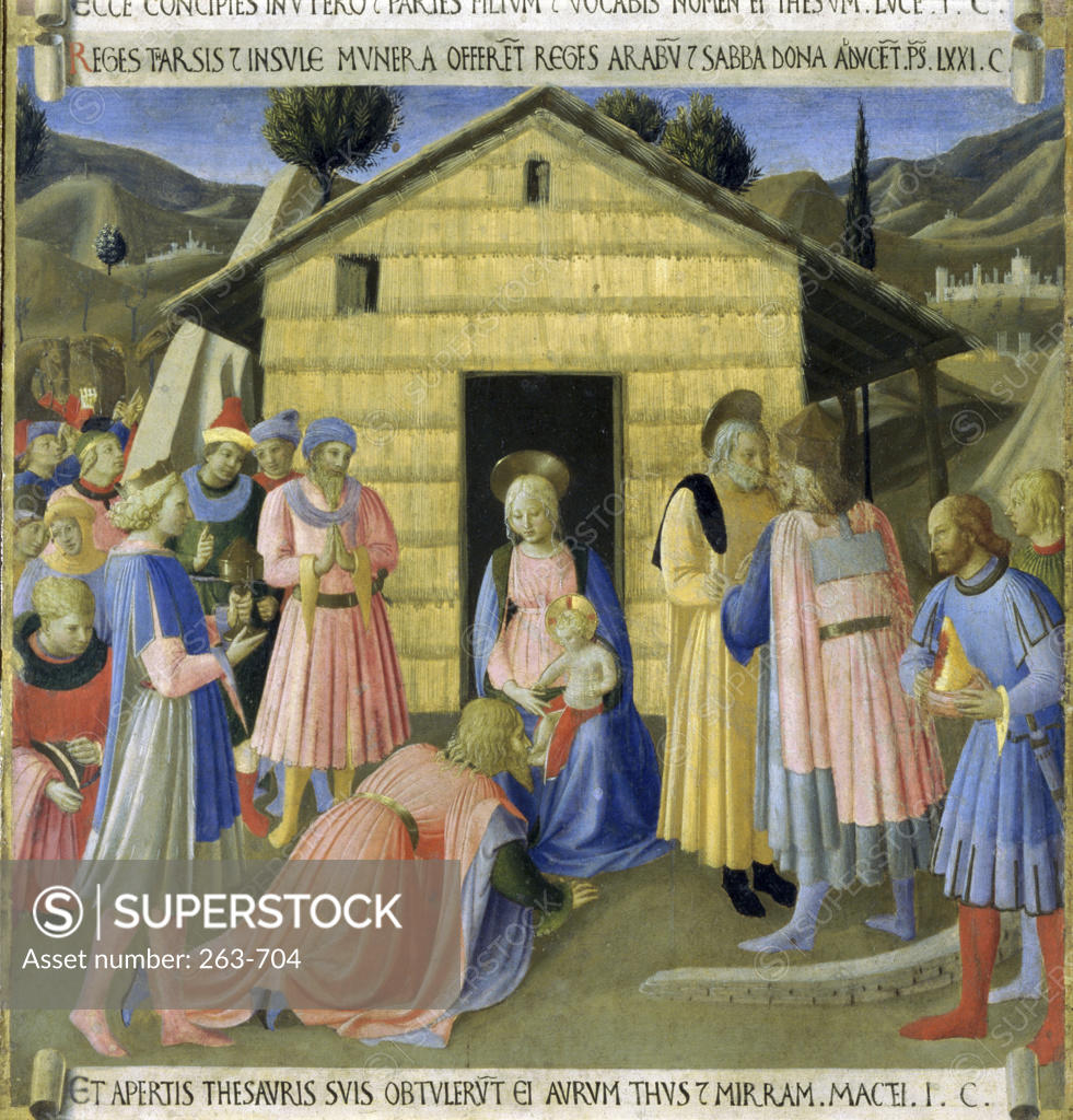 Stock Photo: 263-704 The Story of the Life of Christ Detail:  Adoration of the Magi  Fra Angelico ca. (1400-1455/Italian)  Museo di San Marco, Florence 