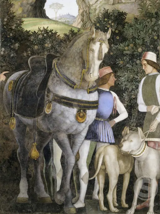 Camera degli Sposi: Grooms with Horse and Two Dogs (Detail) Andrea Mantegna (1431-1506/ Italian)  Fresco  Palazzo Ducale, Mantua 