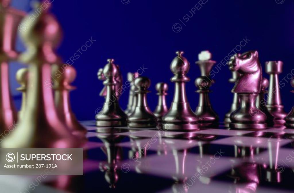Stock Photo: 287-191A Close-up of chess pieces on a chessboard