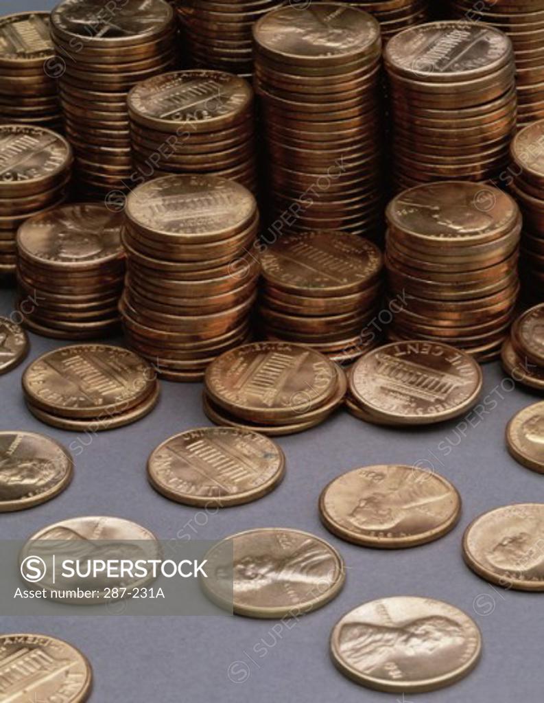 Stock Photo: 287-231A Close-up of stacks of coins