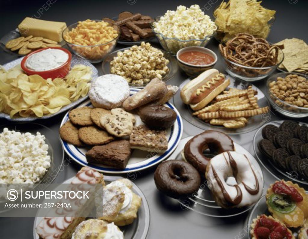 Stock Photo: 287-240A High angle view of assorted snacks