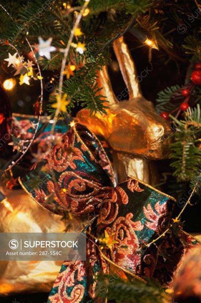 Stock Photo: 287-554C Close-up of a decorated golden reindeer statue