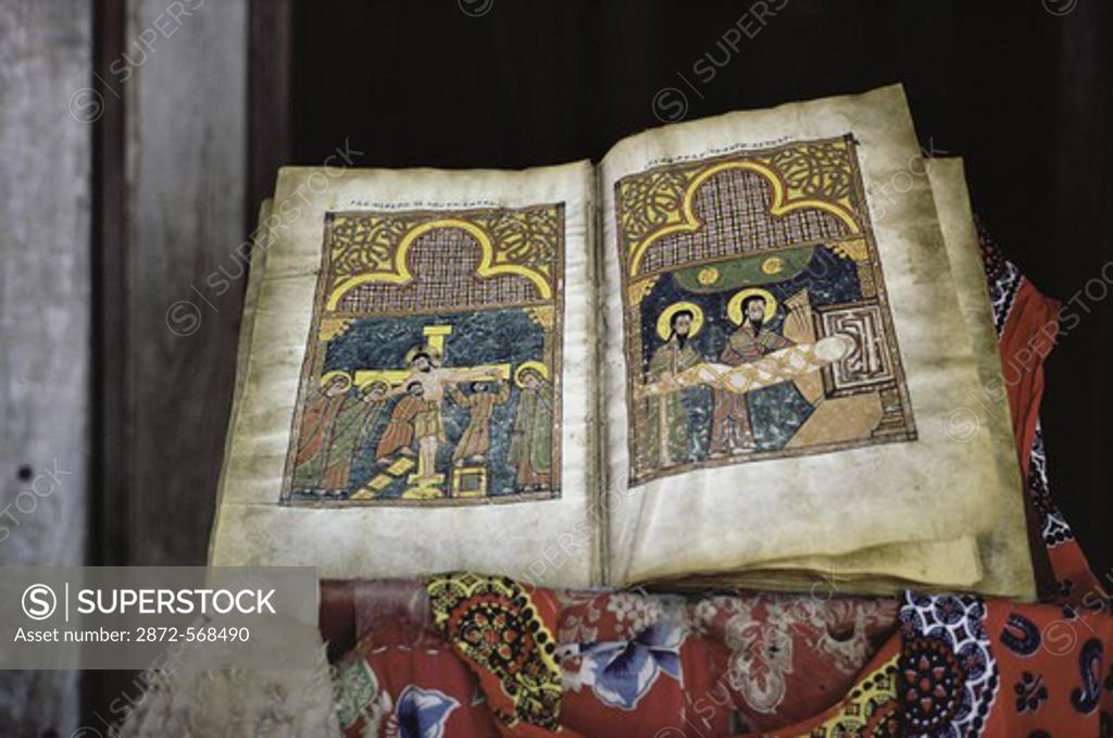 Stock Photo: 2872-568490 Ethiopian Bible: Crucifixion Manuscripts