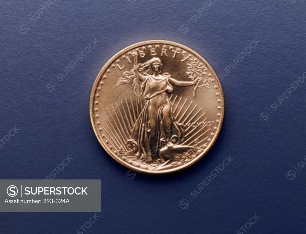 Stock Photo: 293-324A Close-up of a gold coin