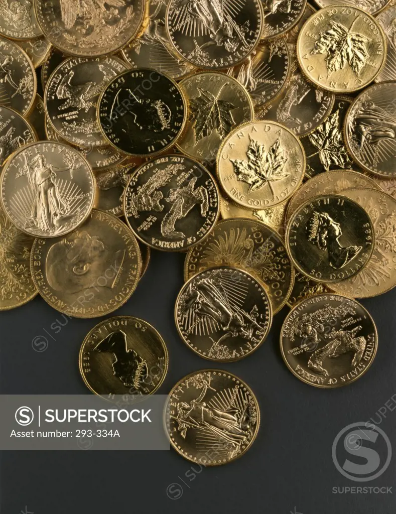Close-up of a heap of coins