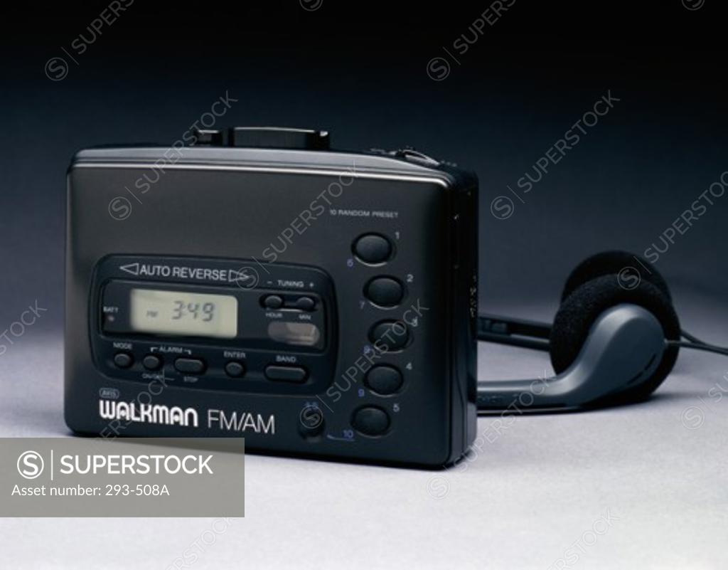 Stock Photo: 293-508A Close-up of a personal stereo with headphones