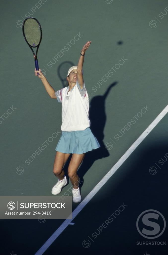 Stock Photo: 294-341C High angle view of a young woman playing tennis
