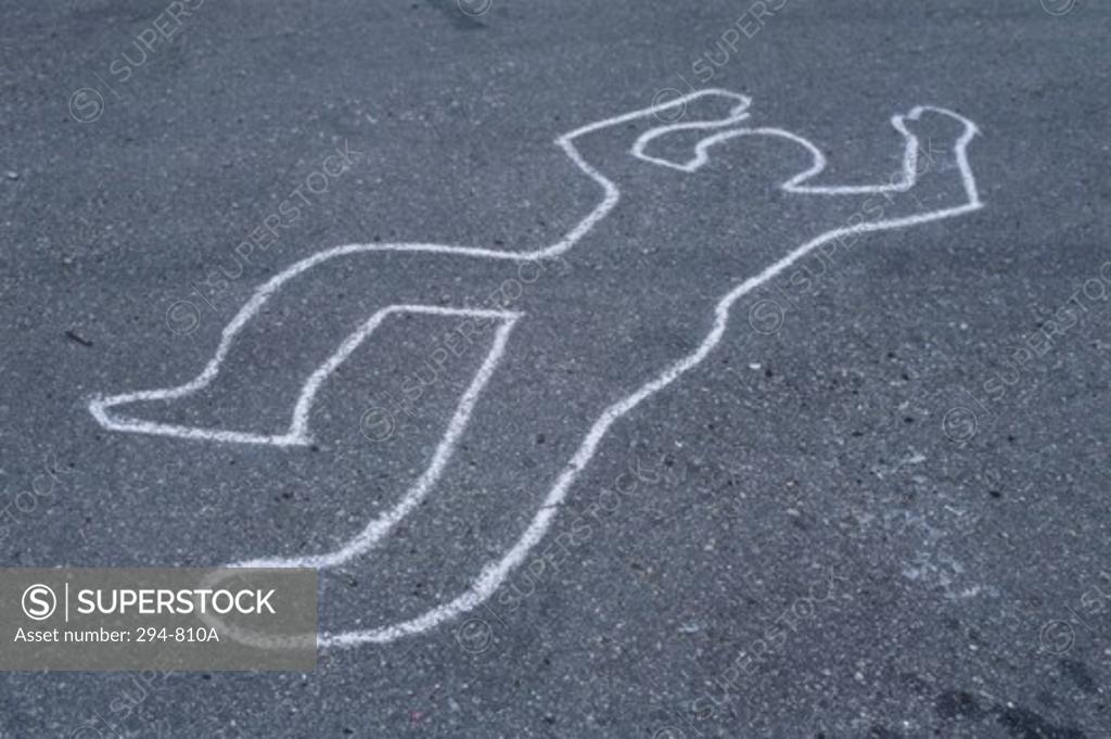 Stock Photo: 294-810A High angle view of chalk outline on the road