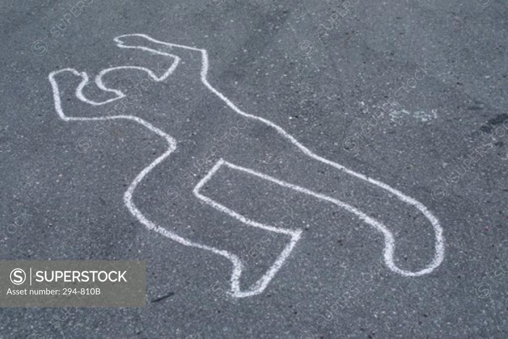 Stock Photo: 294-810B High angle view of chalk outline on the road