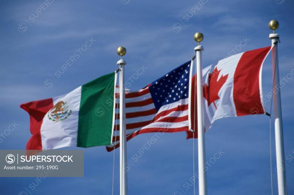 Stock Photo: 295-190G American flag between Mexican and Canadian Flags