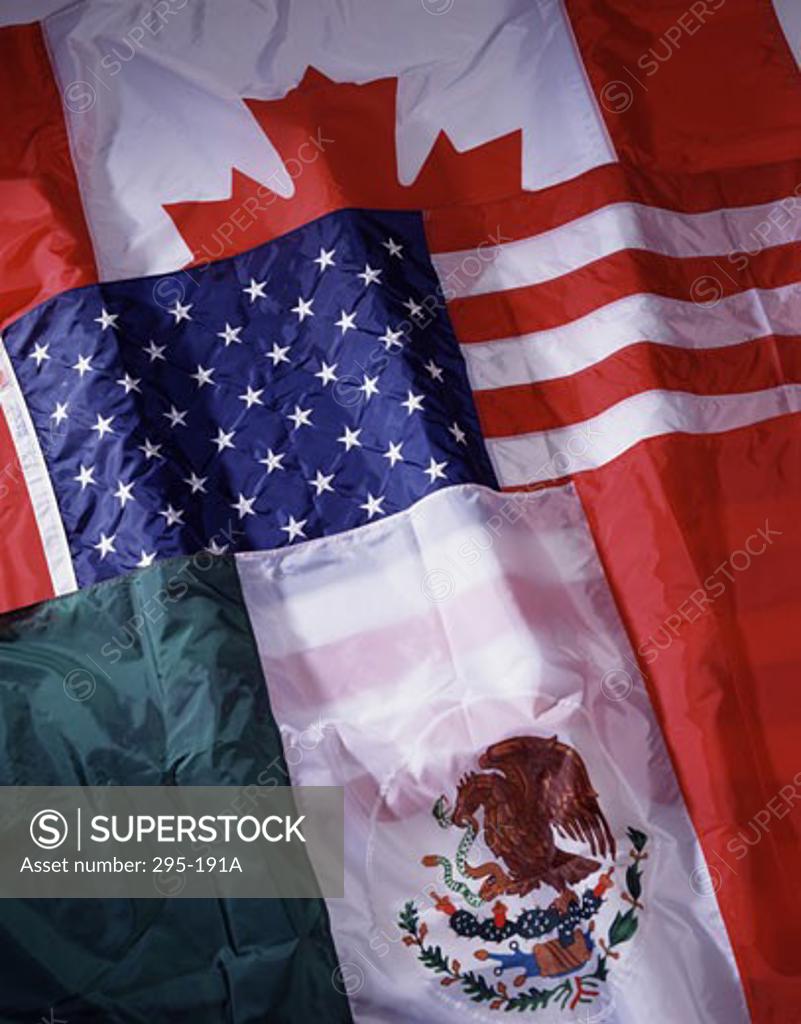 Stock Photo: 295-191A Flags of Mexico, United States and Canada