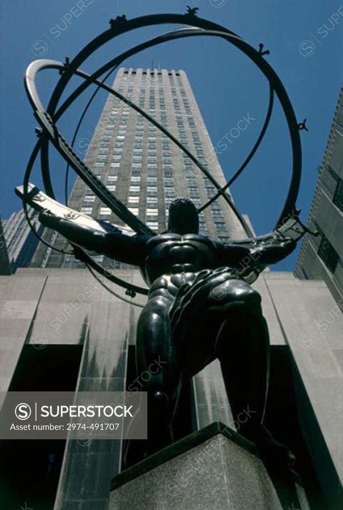 Stock Photo: 2974-491707 Atlas Statue Rockefeller Center New York City USA