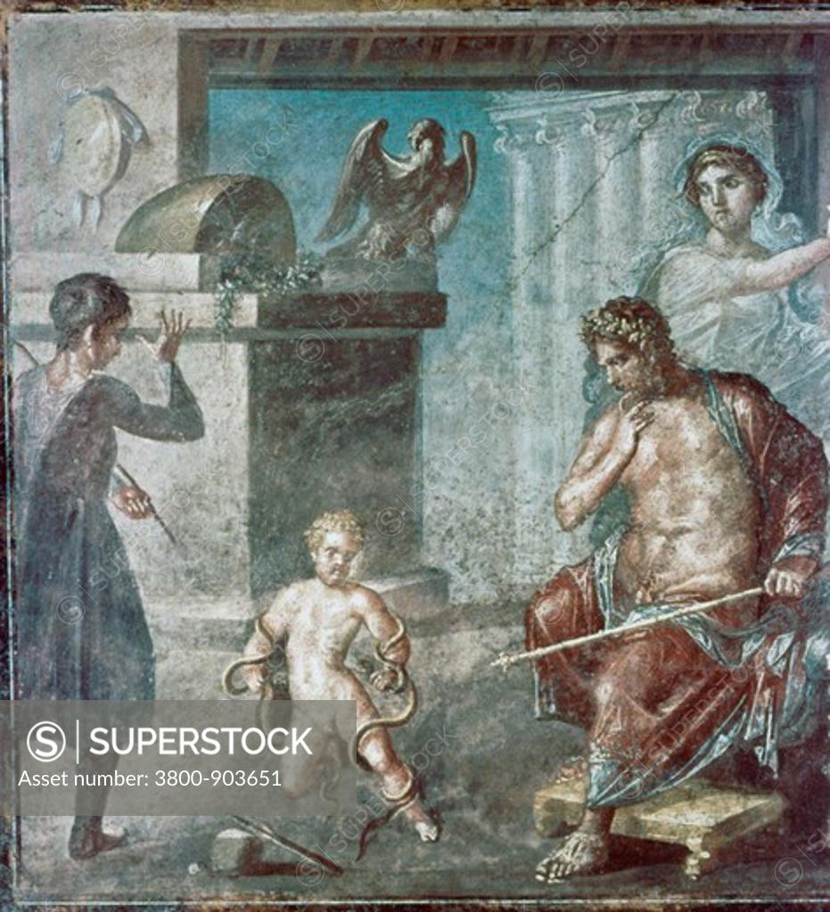 Stock Photo: 3800-903651 Hercules Wrestles with the Snakes 63-79 Roman Art Fresco Casa dei Vettii, Pompeii, Italy