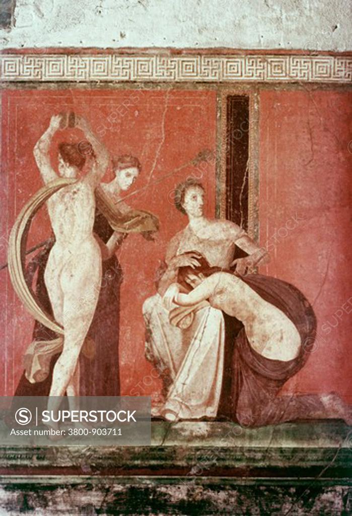 Stock Photo: 3800-903711 Villa Of The Mysteries: Flagellated Woman And Bacchante C. 50 BC Roman Art(- ) Fresco Villa of the Mysteries, Pompeii, Italy 