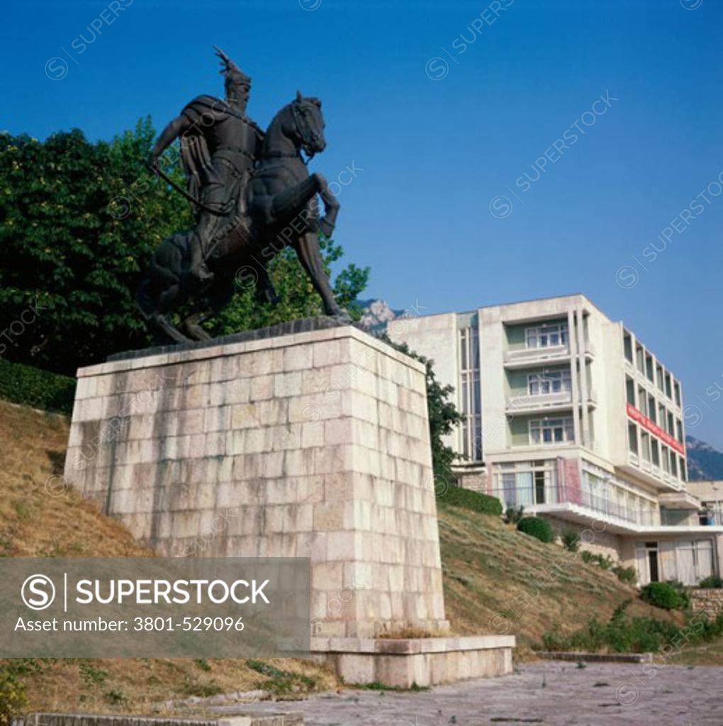 Stock Photo: 3801-529096 Low angle view of Independence Monument, Kruje, Albania