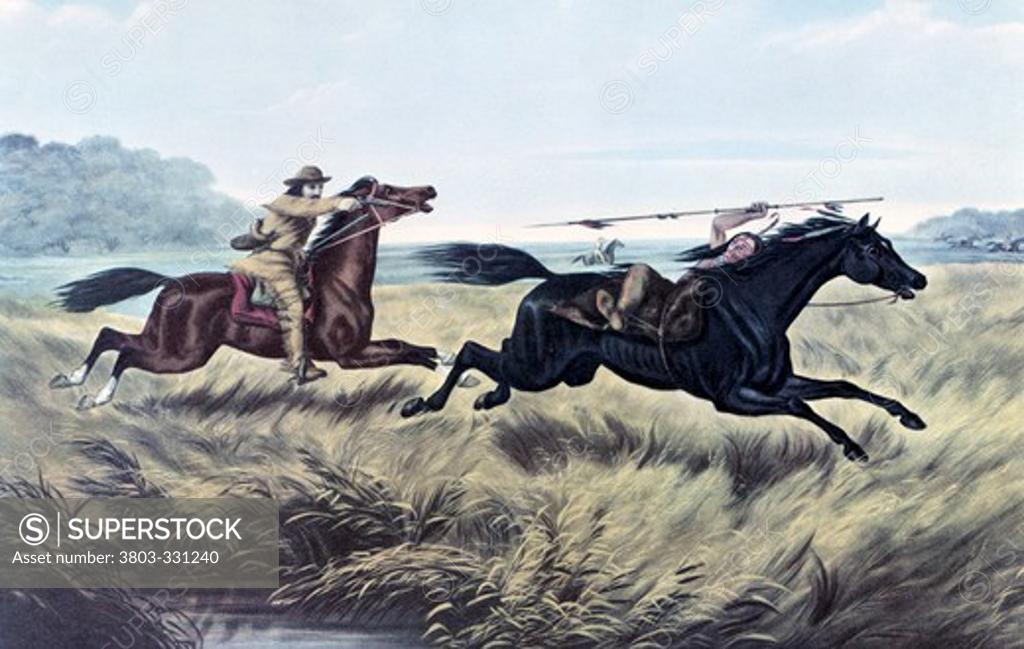 Stock Photo: 3803-331240 Indian Pursuit, from Currier & Ives, Active 1857-1907