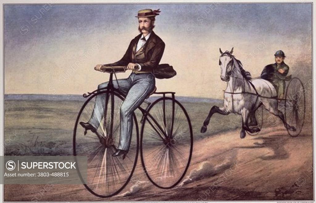 Stock Photo: 3803-488815 The Velocipede (Bicycle) 1869 Currier & Ives (1857-1907 American)