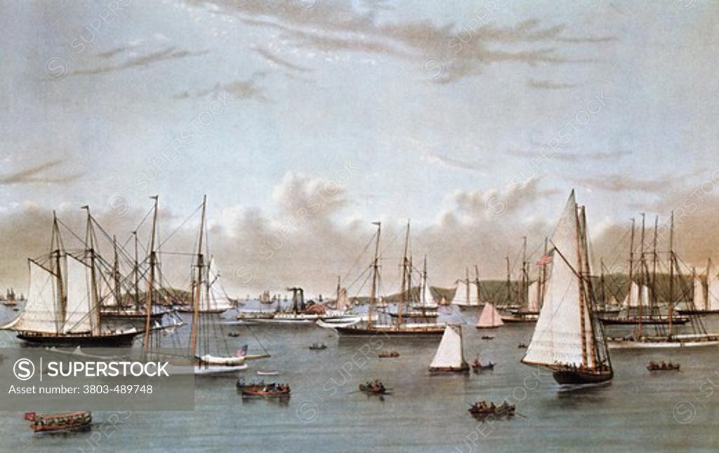 Stock Photo: 3803-489748 The Yacht Squadron (Newport) Currier & Ives (active 1857-1907/American) 