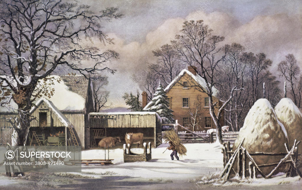 Stock Photo: 3803-491490 The Farmer's Home Currier and Ives  (a. 1857-1907 /American) 