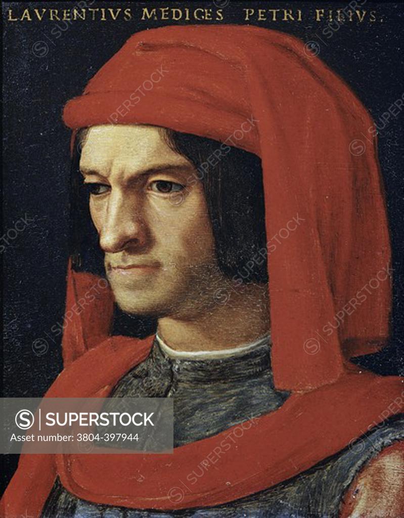 Stock Photo: 3804-397944 Portrait of Lorenzo the Magnificent  Agnolo Bronzino (1503-1572 Italian) Galleria degli Uffizi, Florence, Italy  