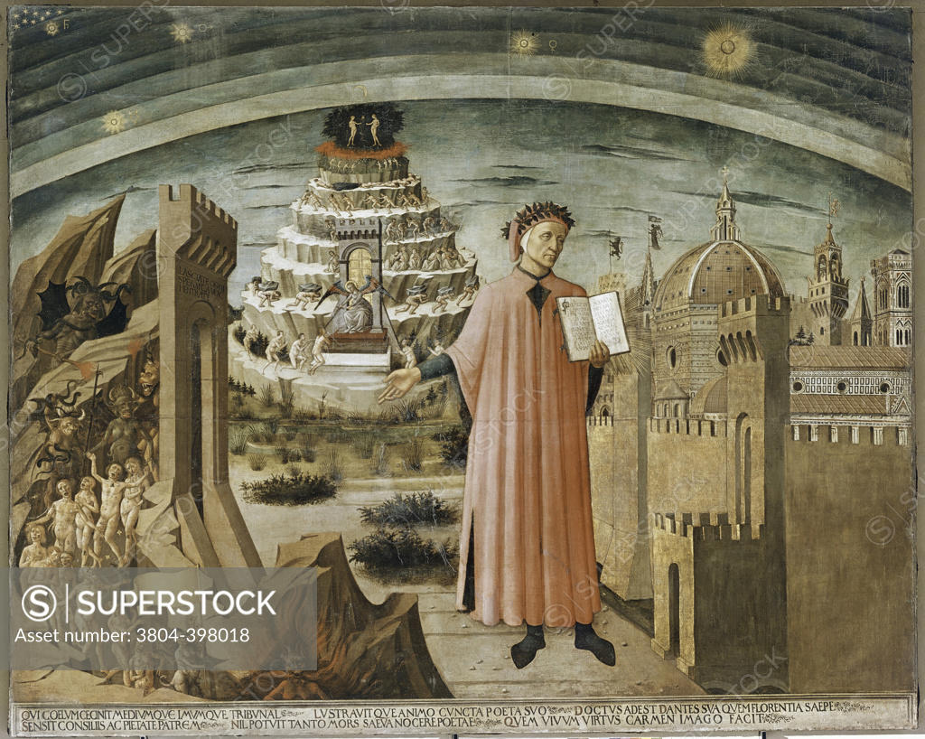 Stock Photo: 3804-398018 Dante and his Poem  Domenico di Michelino (1417-1491/Italian)  Santa Maria del Fiore, The Cathedral, Florence