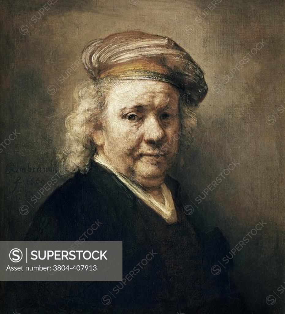 Stock Photo: 3804-407913 Self Portrait   1669 Rembrandt Harmensz van Rijn (1606-1669 Dutch) Oil on canvas Mauritshuis, The Hague, Netherlands 