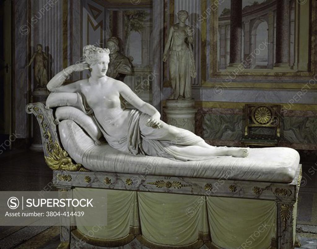 Stock Photo: 3804-414439 Pauline Bonaparte as Venus Antonio Canova (1757-1822 Italian) Galleria Borghese, Rome, Italy