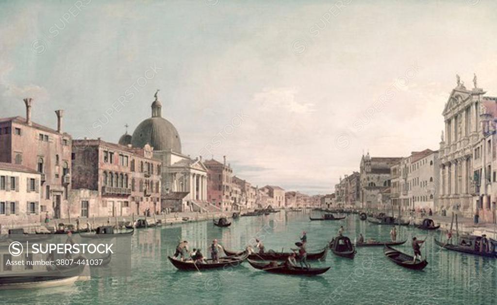 Stock Photo: 3807-441037 Grand Canal, Venice From Scalzi To San Simeon Canaletto (1697-1768 Italian) National Gallery, London, England