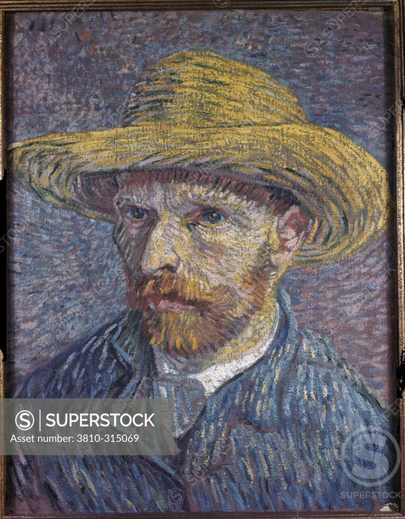 Stock Photo: 3810-315069 Self Portrait with Straw Hat  1888 Vincent van Gogh (1853-1890 Dutch) Oil on canvas 