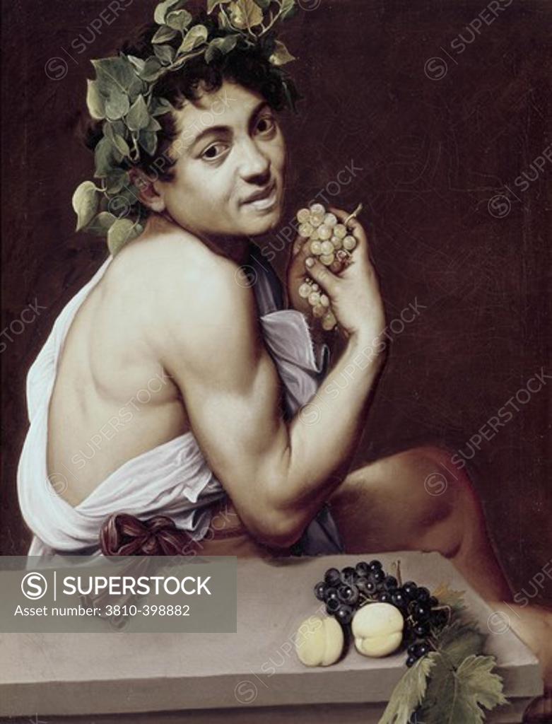 Stock Photo: 3810-398882 Sick Bacchus ca. 1593 Michelangelo Merisi da Caravaggio (1571-1610 Italian) Oil on canvas Galleria Borghese, Rome