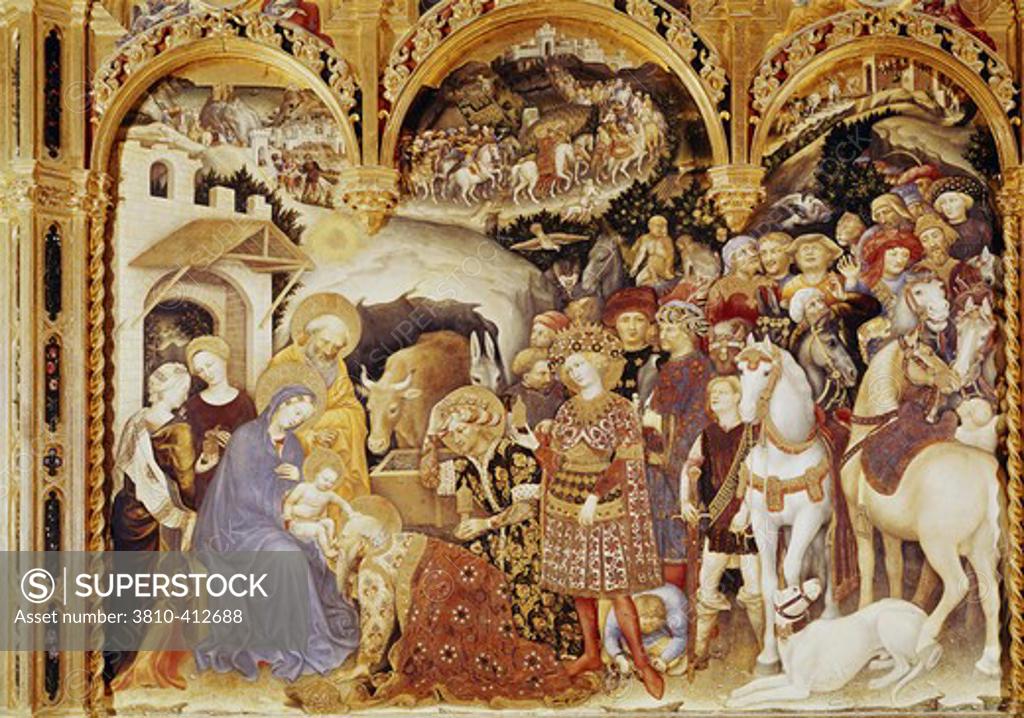 Stock Photo: 3810-412688 Adoration of the Magi Gentile da Fabriano (ca.1370-1427 Italian) Galleria Degli Uffizi, Florence, Italy 