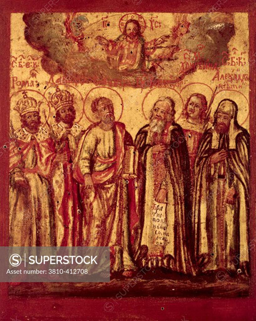 Stock Photo: 3810-412708 Jesus Enthroned With Apostles Icons