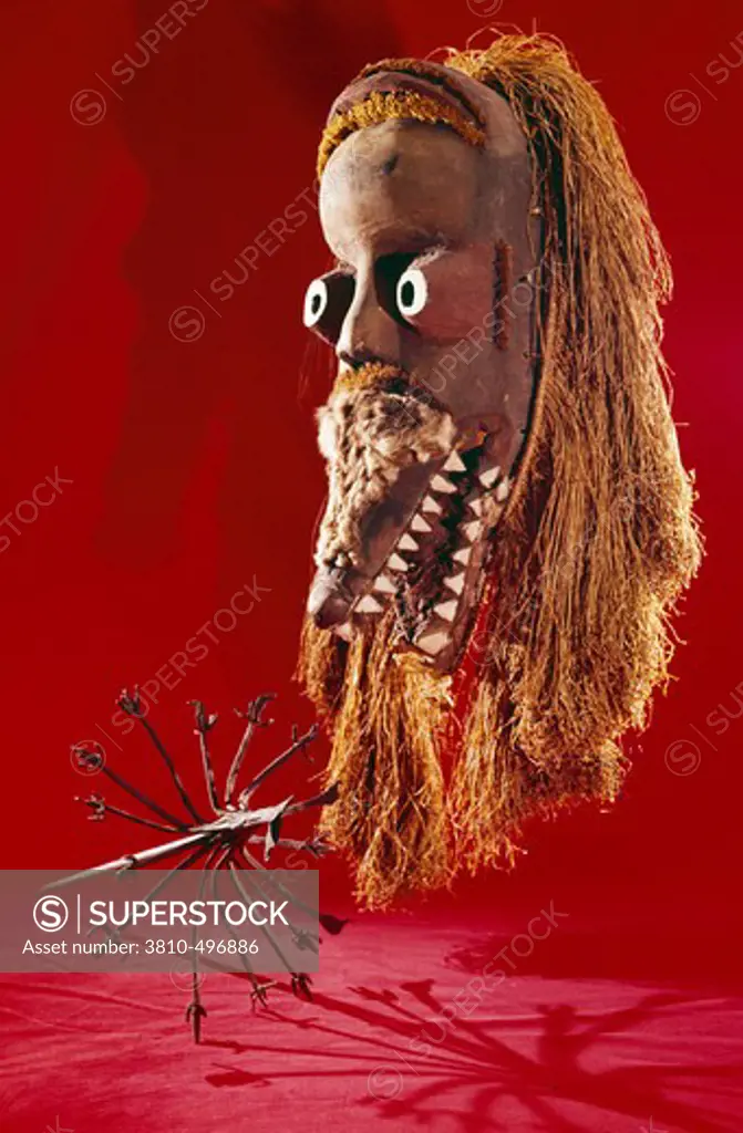 Gia Tribal Mask with Yoruba Medicine Man's Instrument, African Art