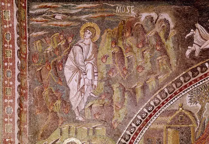 Italy, Ravenna, Basilica of San Vitale, Moses and the Burning Bush, Mosaic
