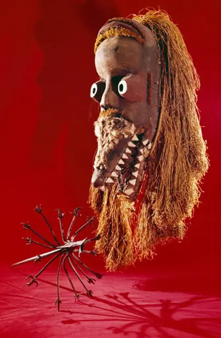 Gia Tribal Mask with Yoruba Medicine Man's Instrument, African Art
