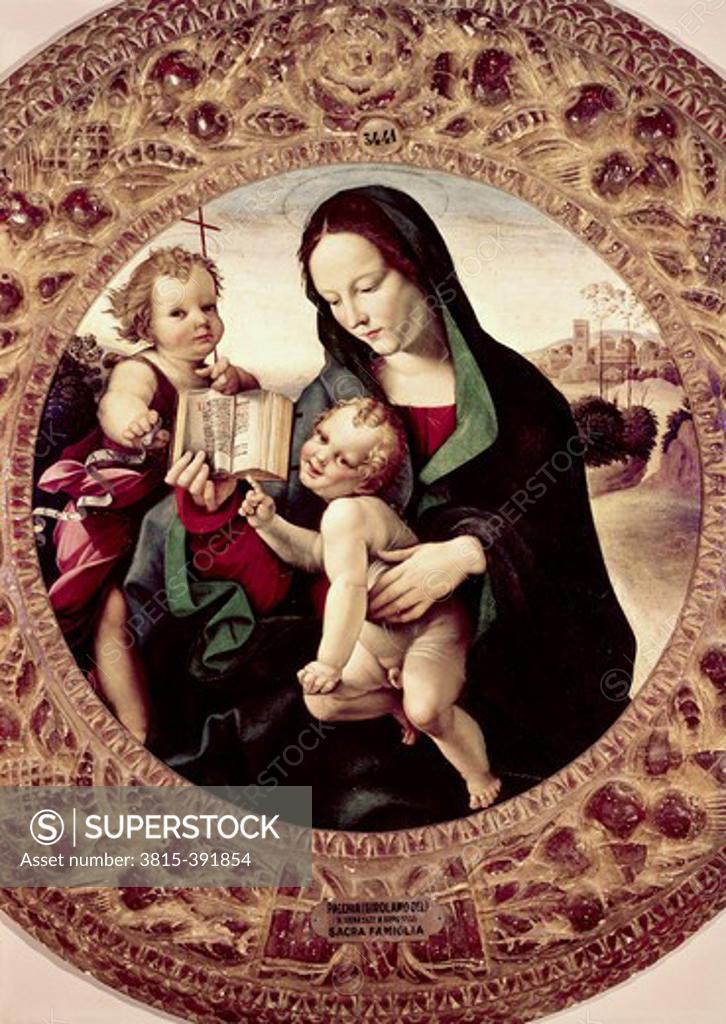 Stock Photo: 3815-391854 The Holy Family Girolamo del Pacchia (1477-1533 Italian) Galleria dell 'Accademia, Florence, Italy