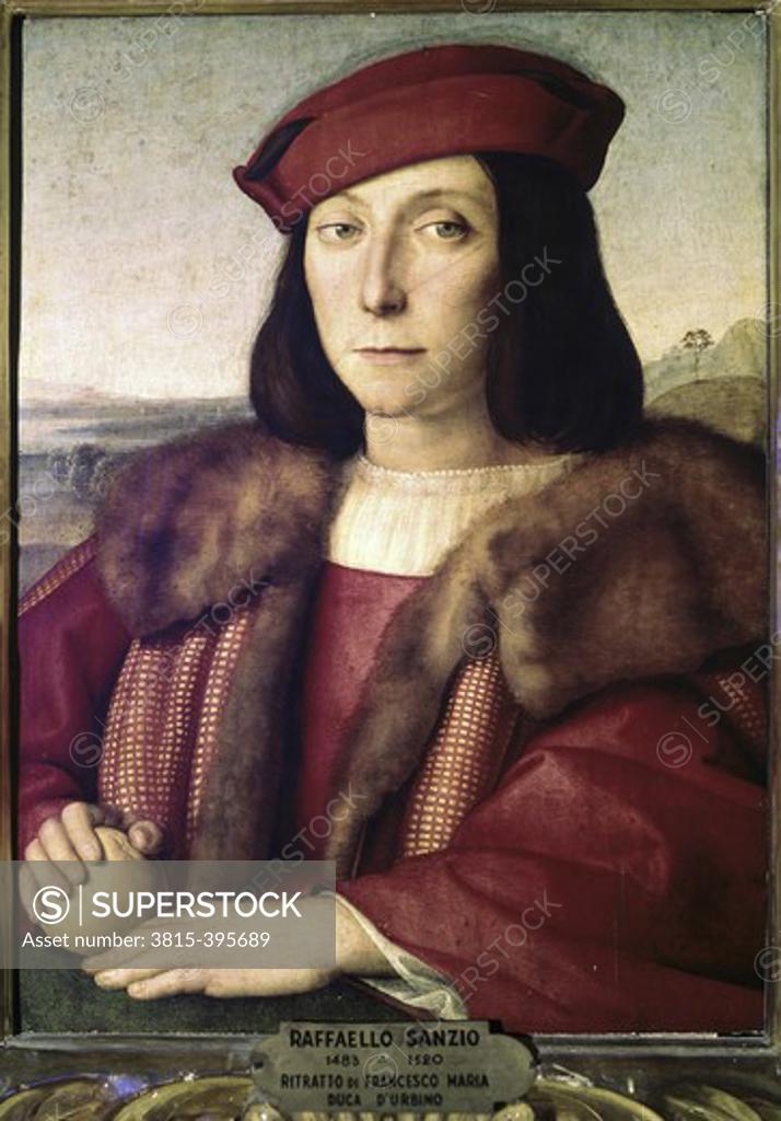 Stock Photo: 3815-395689 Portrait of the Duke of Urbino Raphael (1483-1520 Italian) Palazzo Piti, Palatina Gallery, Florence, Italy 