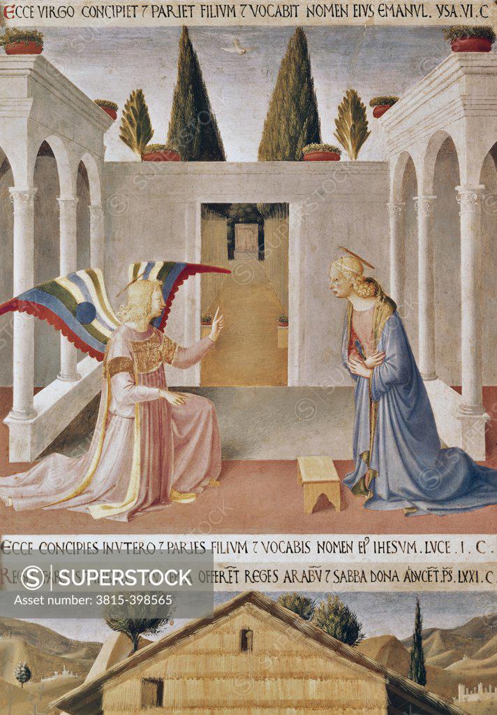 Stock Photo: 3815-398565 Annunciation, The Detail From The Story Of The Life Of Christ Angelico, Fra(ca.1395-1455 Italian) Fresco Museo di San Marco, Florence, Italy 