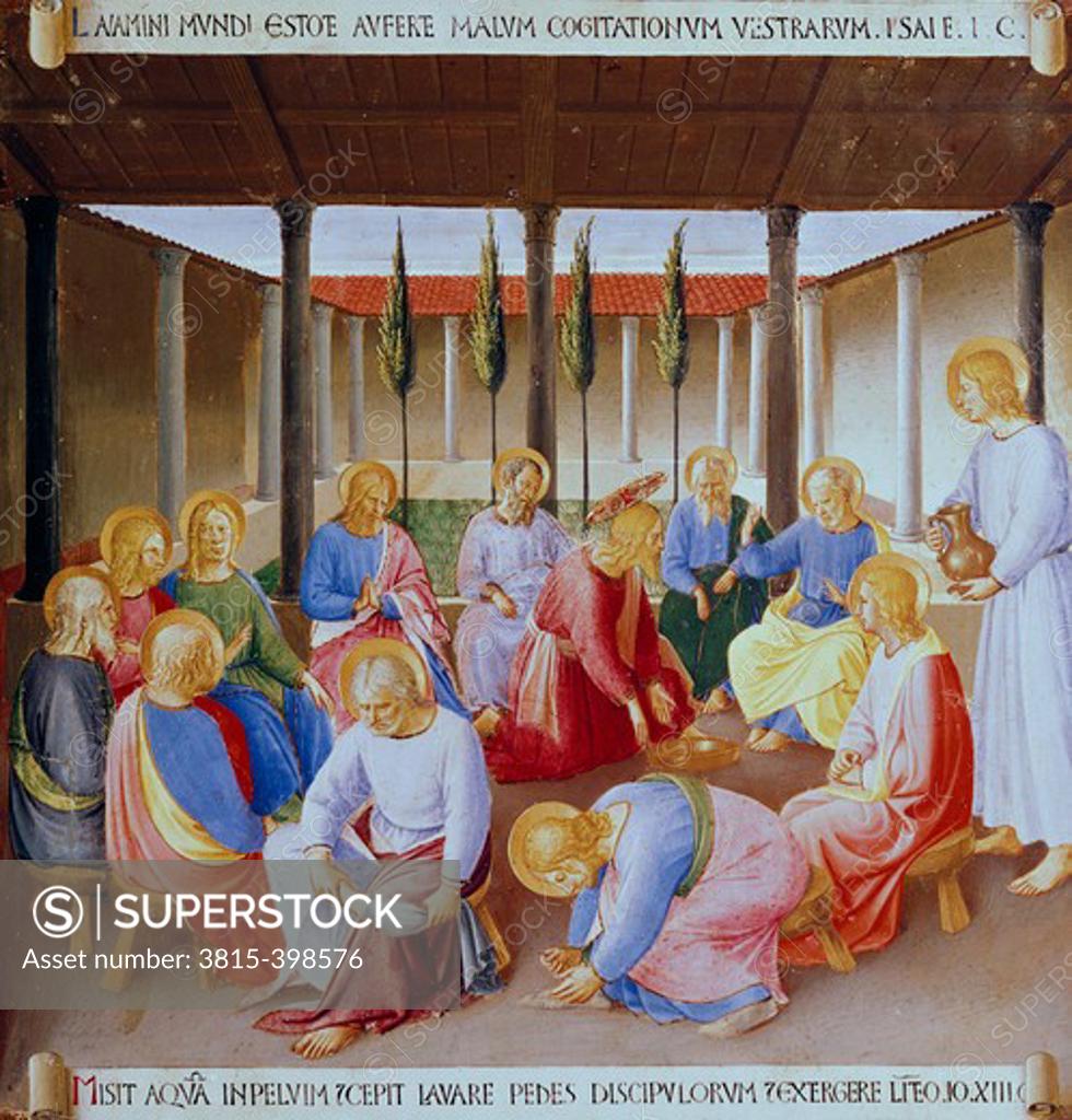Stock Photo: 3815-398576 Christ Washing The Feet Of The Apostles 1438-1445 Fra Angelico (Ca.1400-1455 Italian) Museo Di San Marco, Florence 