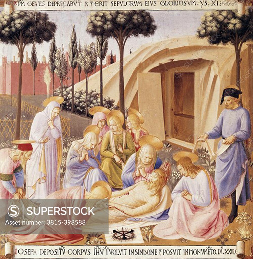 Stock Photo: 3815-398588 The Deposition 1438-1445 Fra Angelico (ca.1395-1455 Italian) Fresco Museo di San Marco, Florence, Italy