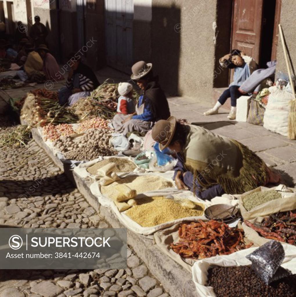 Stock Photo: 3841-442674 Indian Market La Paz Bolivia