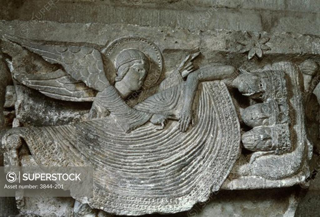 Stock Photo: 3844-201 Saint-Lazare Cathedral Capitals-Angel Detail ca. 1130-35 Sculpture/Relief Saint-Lazare Cathedral, Autun, France 