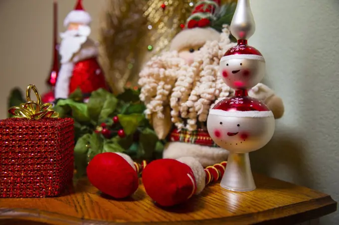 Detail of  dining room table decorated for festive Christmas party